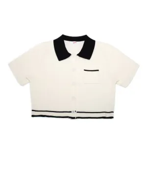 Cam Crop Collared Sweater In Ivory