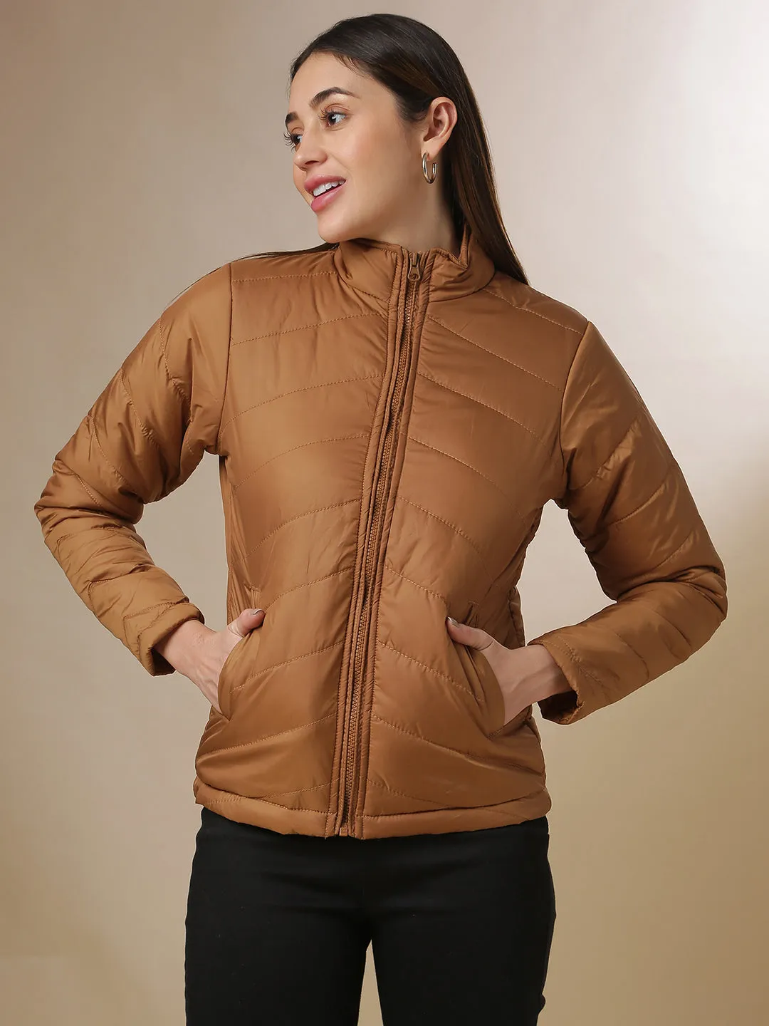 Campus Sutra Women Solid Stylish Casual Bomber Jacket