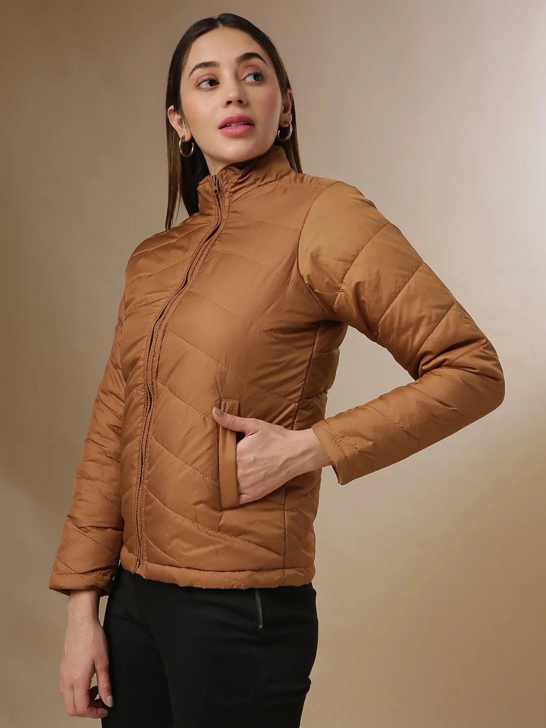 Campus Sutra Women Solid Stylish Casual Bomber Jacket