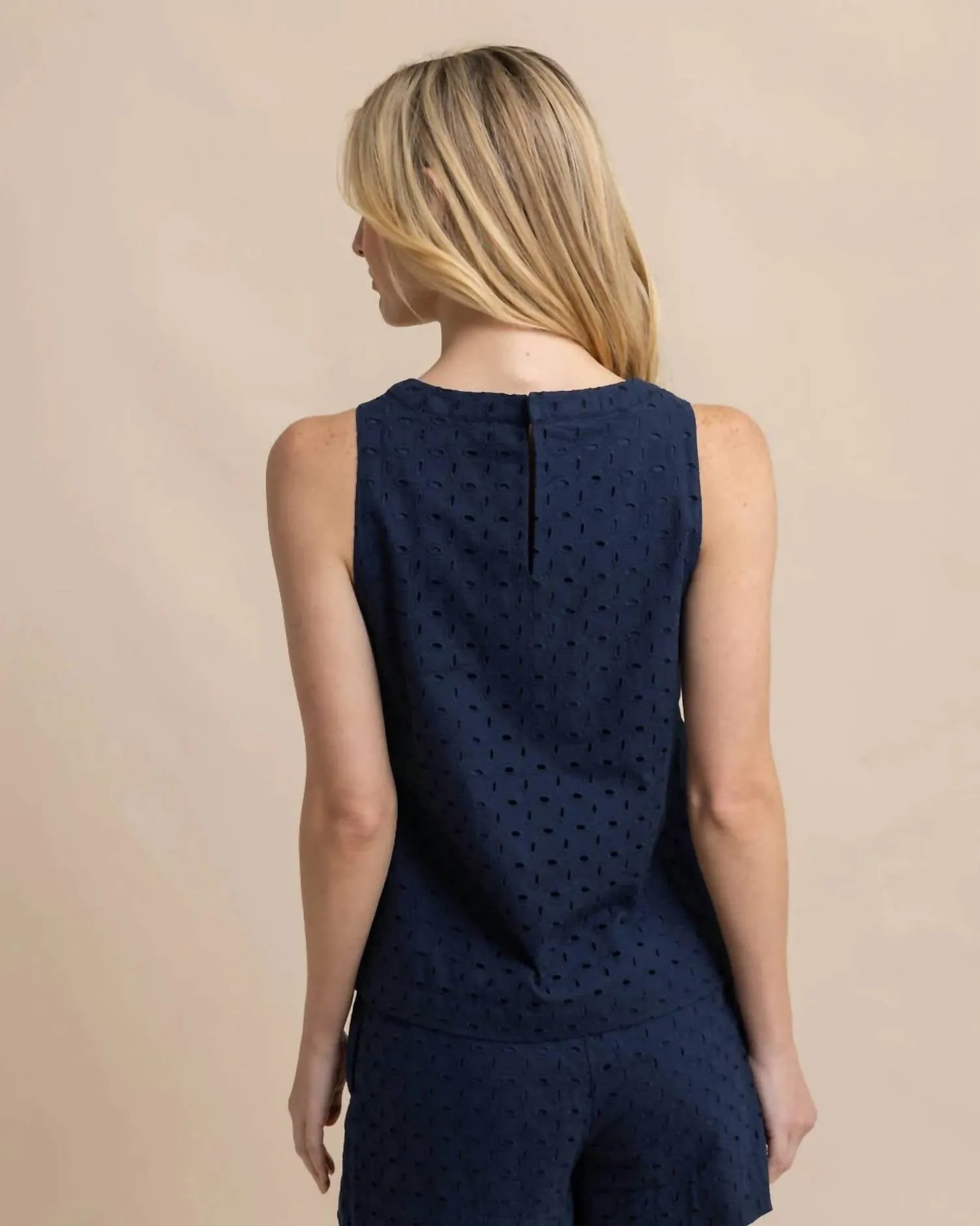 Carissa Eyelet Top In Dress Blue