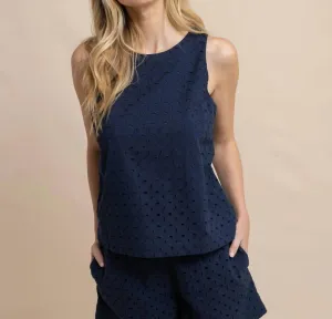 Carissa Eyelet Top In Dress Blue