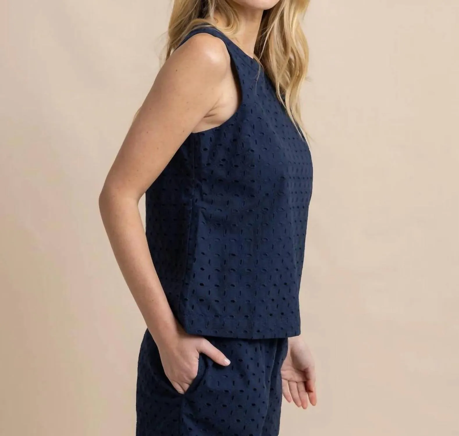 Carissa Eyelet Top In Dress Blue