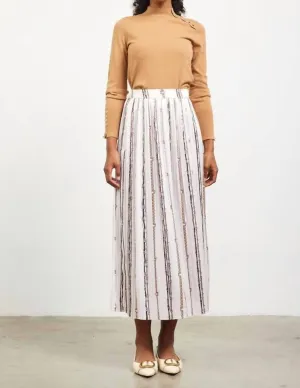 Chain Print Pleated Midi Skirt In Ivory/multi