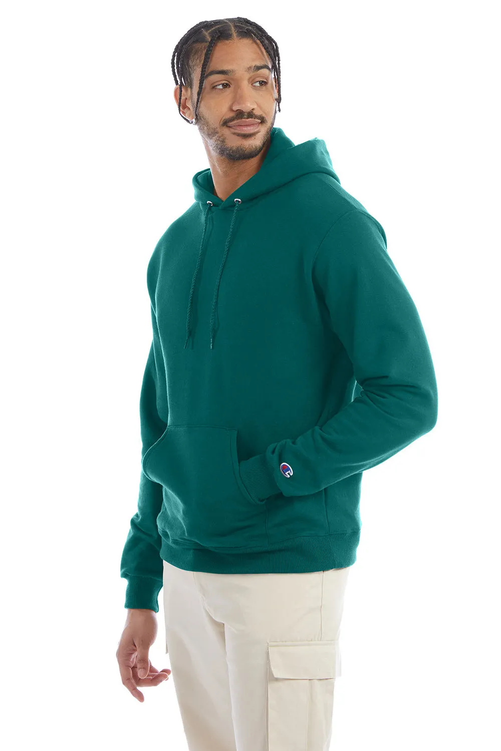Champion Mens Double Dry Eco Moisture Wicking Fleece Hooded Sweatshirt Hoodie w/ Pouch Pocket - Emerald Green