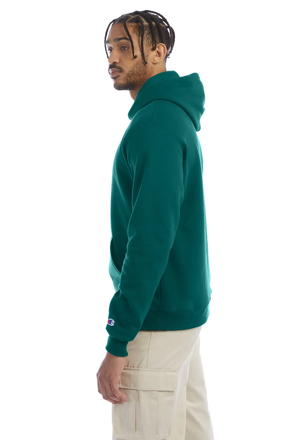 Champion Mens Double Dry Eco Moisture Wicking Fleece Hooded Sweatshirt Hoodie w/ Pouch Pocket - Emerald Green