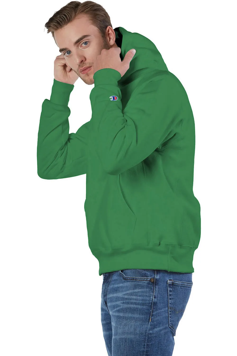 Champion Mens Shrink Resistant Hooded Sweatshirt Hoodie w/ Pouch Pocket - Kelly Green