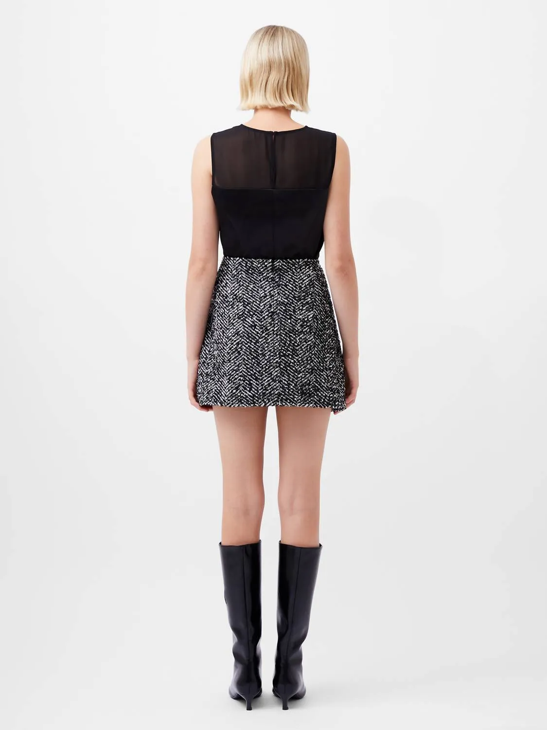 Chantelle Herringbone Mini Skirt In Black/white