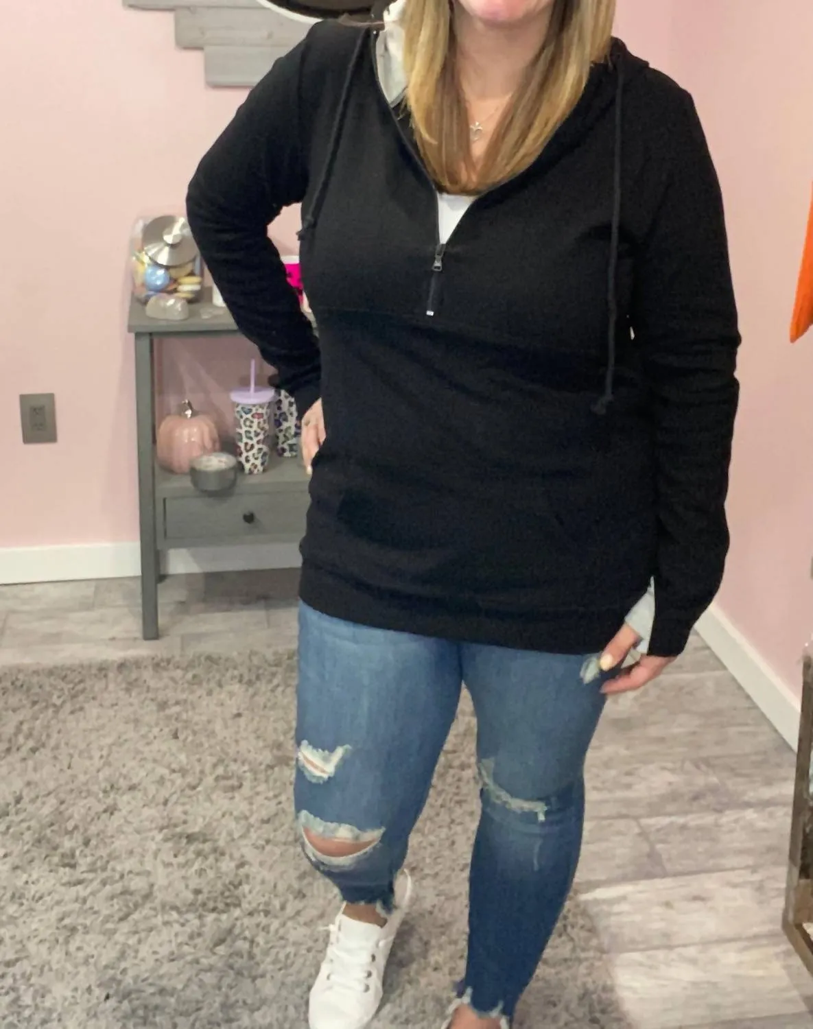 Classic Black Half Zip Hoodie