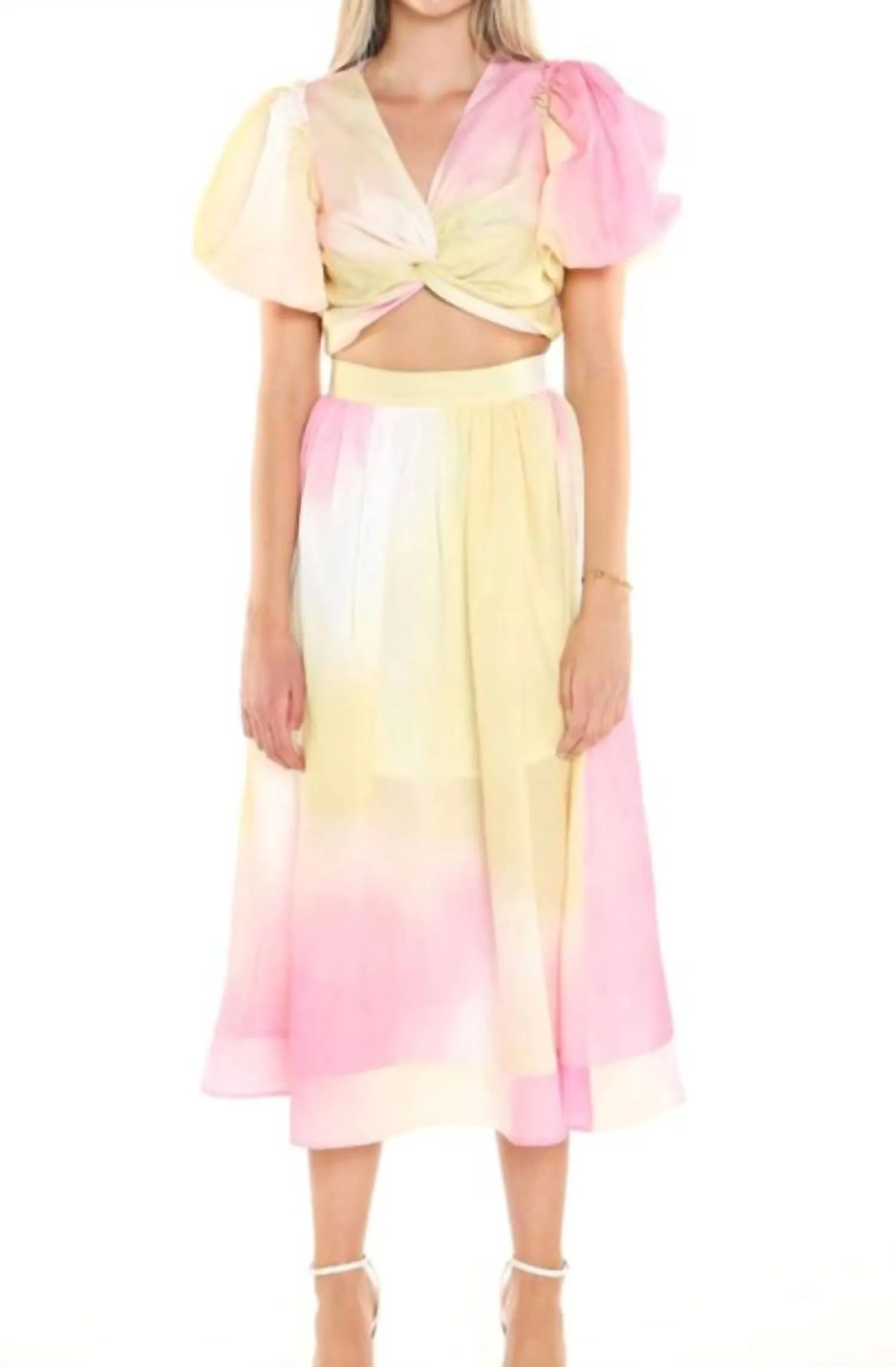 Cloud Burst Puff Sleeve Skirt Set In Pink