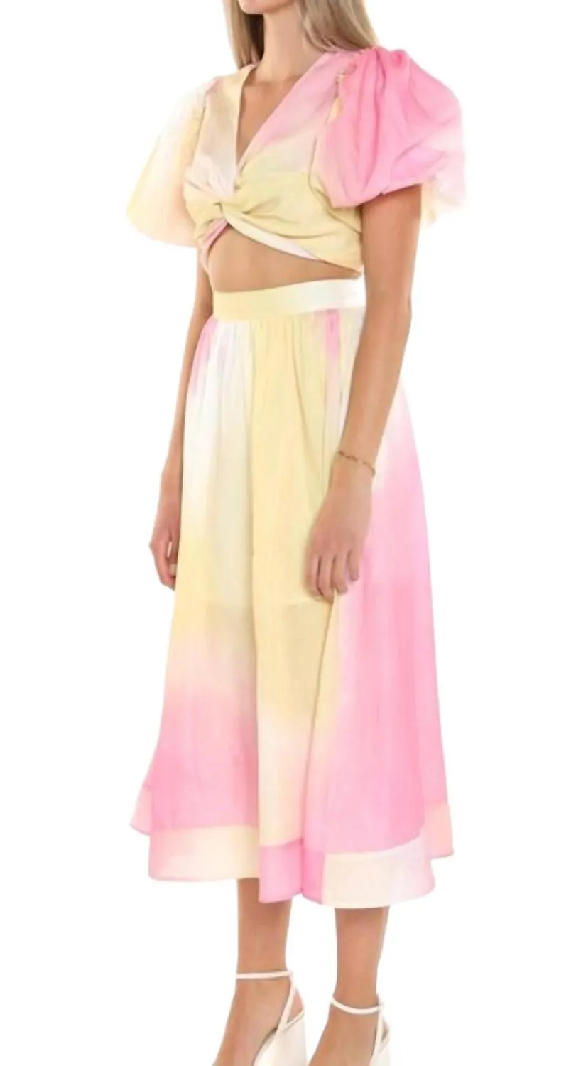 Cloud Burst Puff Sleeve Skirt Set In Pink