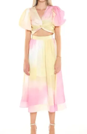 Cloud Burst Puff Sleeve Skirt Set In Pink
