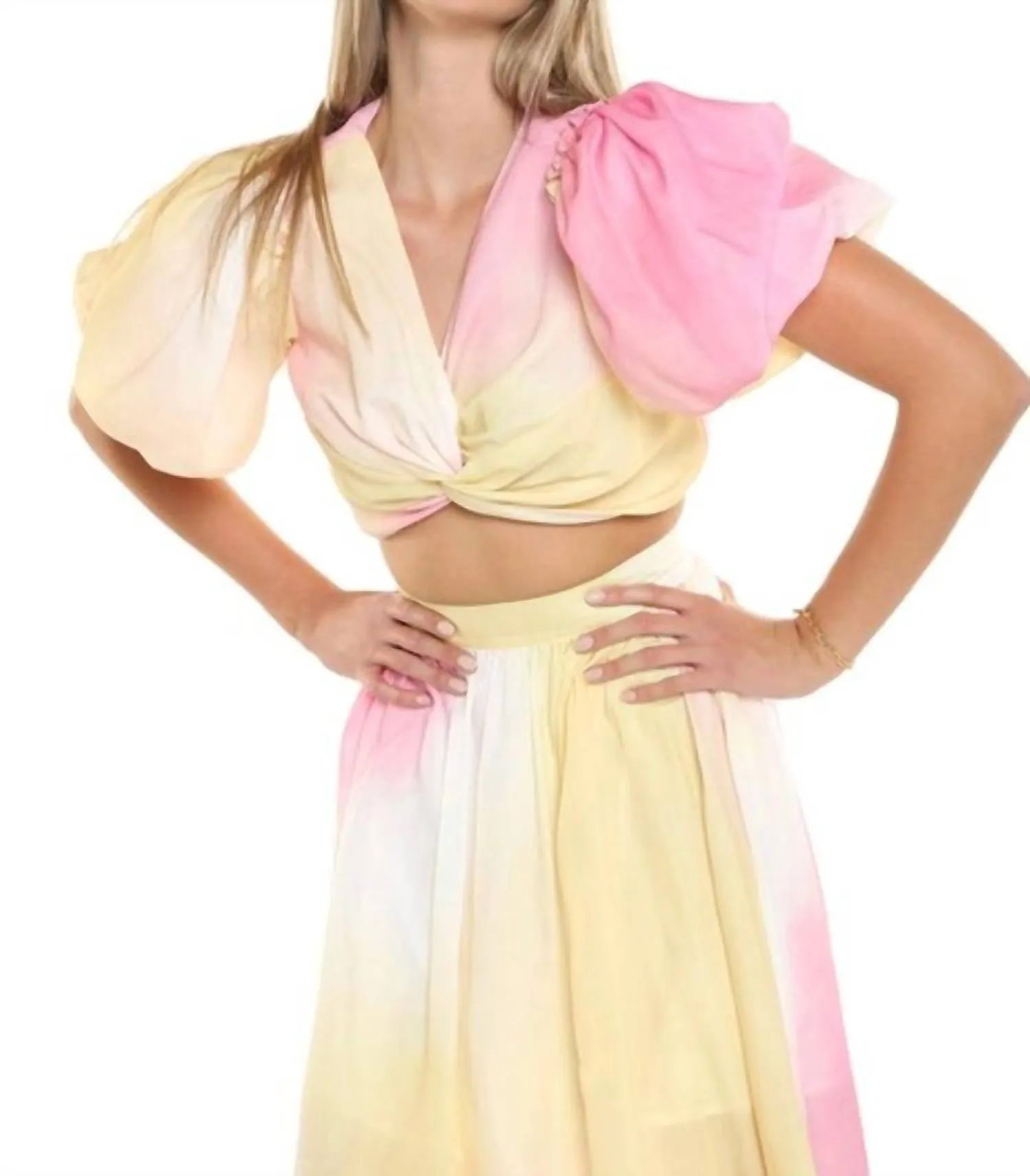 Cloud Burst Puff Sleeve Skirt Set In Pink