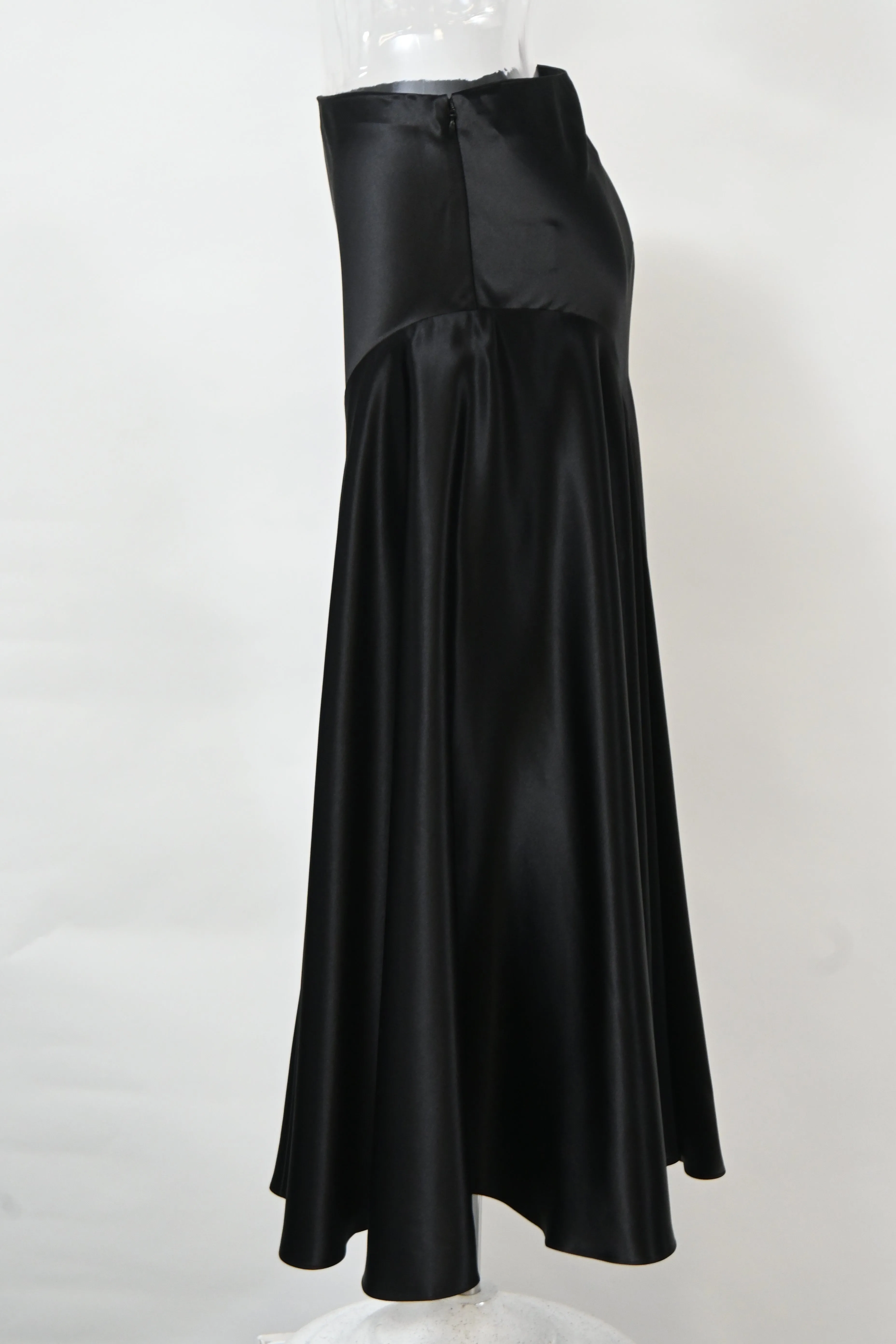 Co High-Waisted Midi Flared Skirt in Black Silk