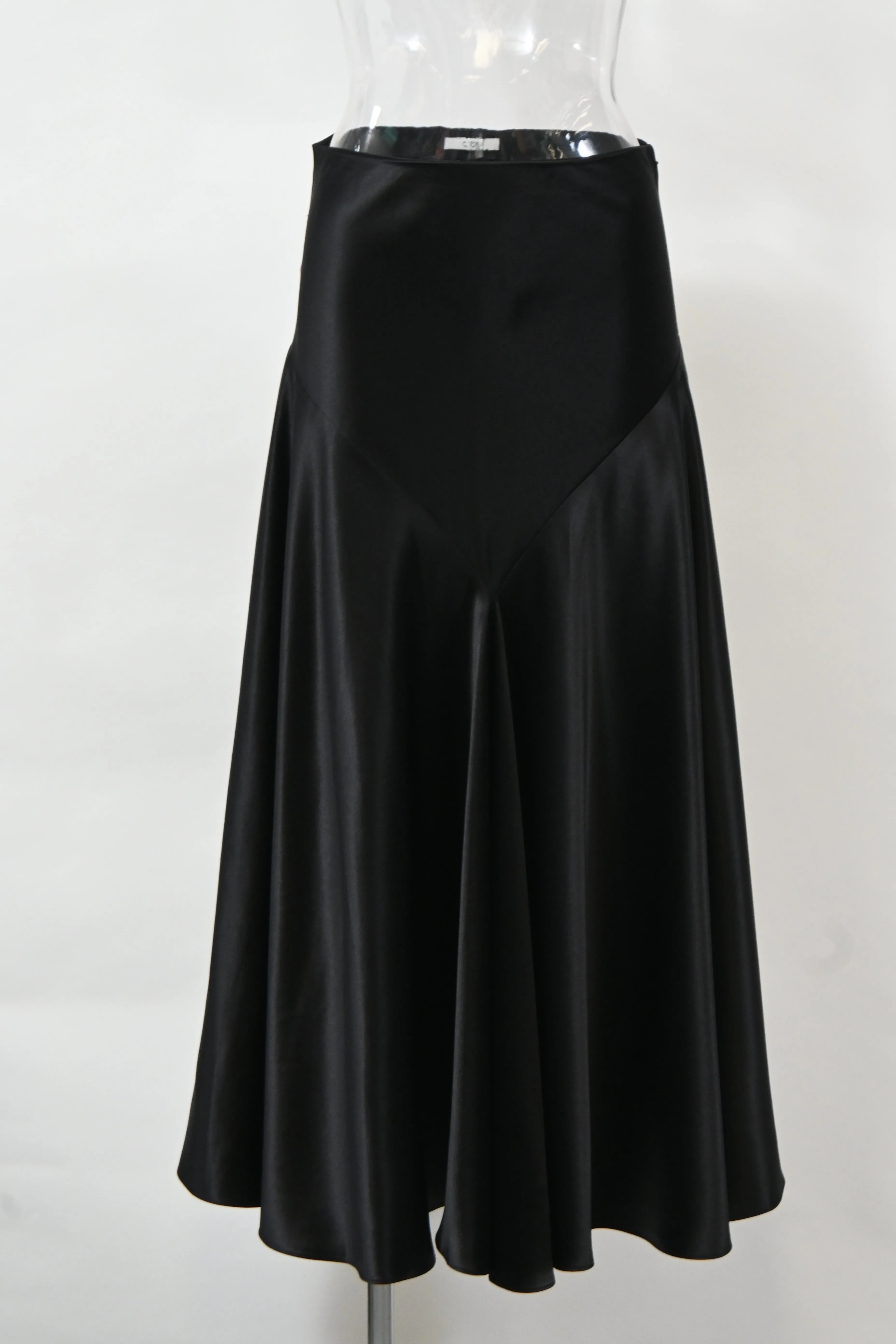 Co High-Waisted Midi Flared Skirt in Black Silk