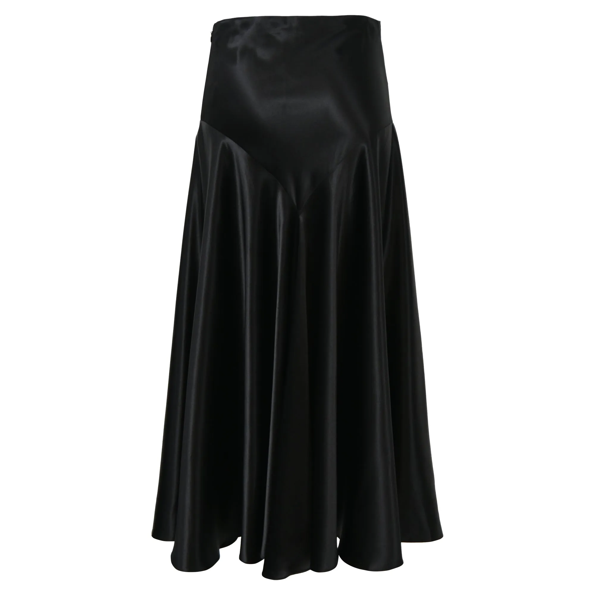 Co High-Waisted Midi Flared Skirt in Black Silk