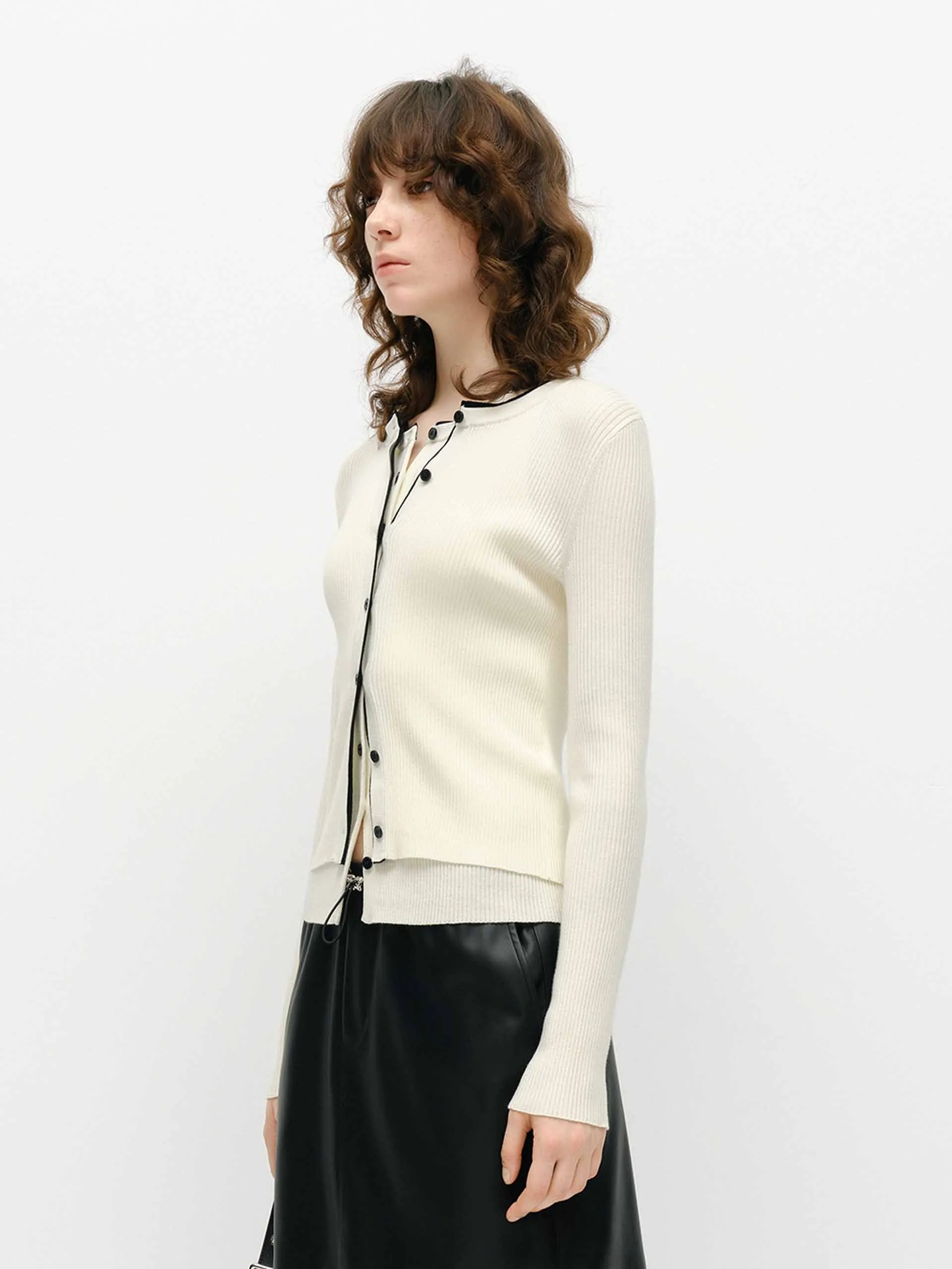 Contrast Placket Knit Cardigan