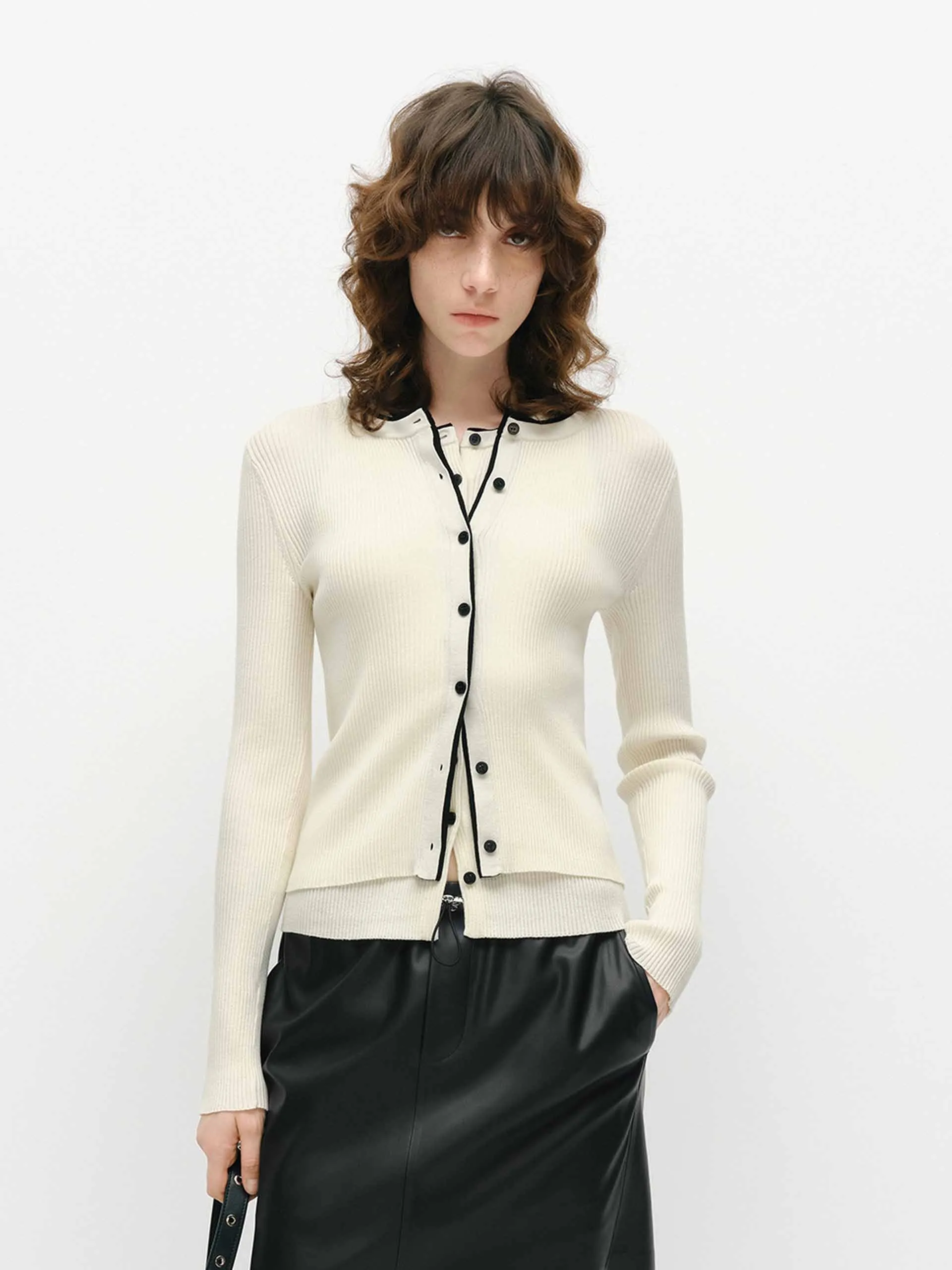 Contrast Placket Knit Cardigan