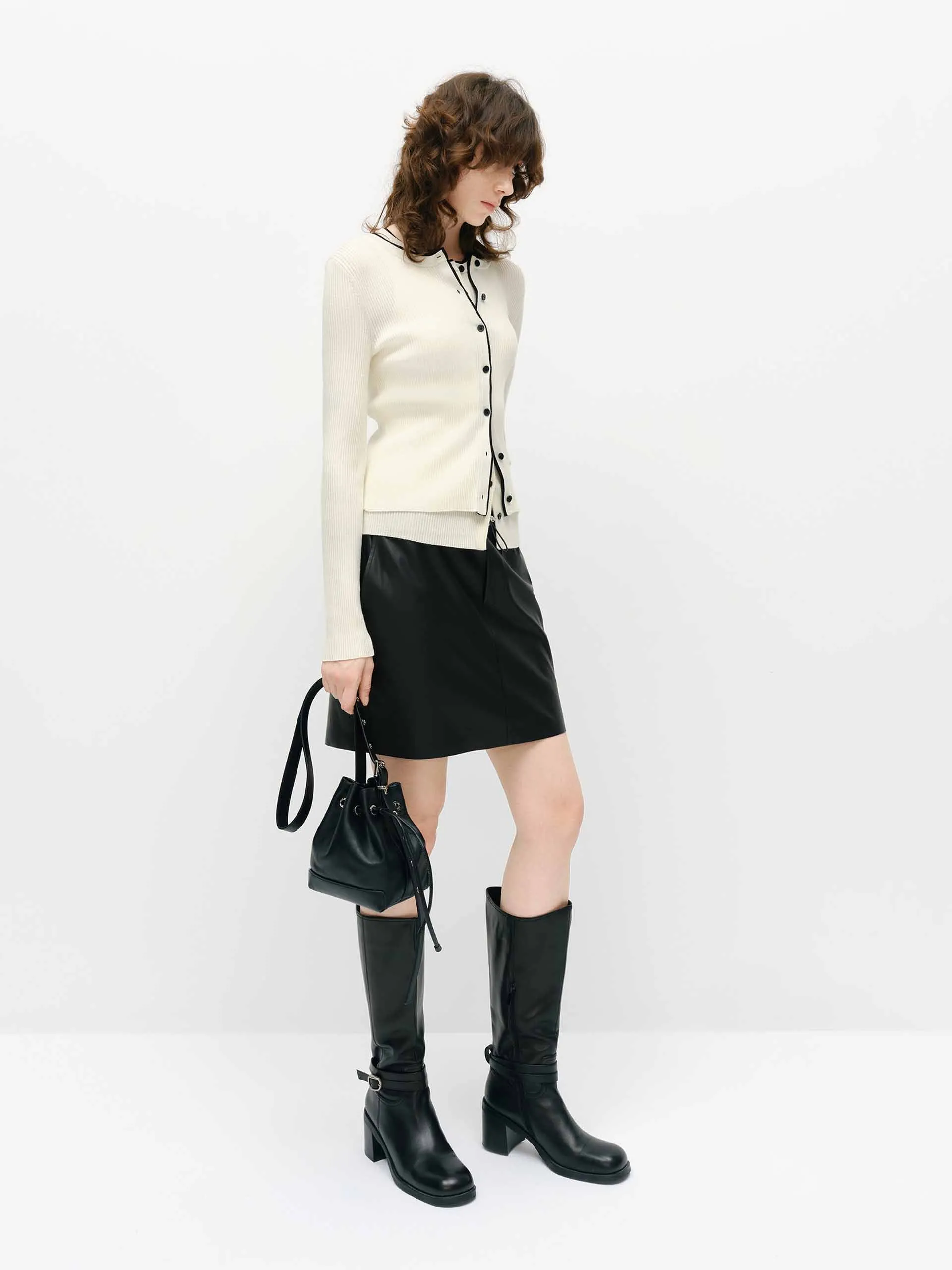 Contrast Placket Knit Cardigan
