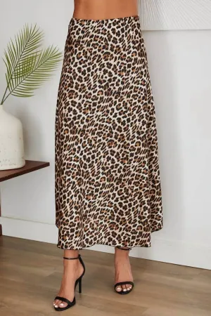 Corinne Maxi Satin Skirt In Leopard Print