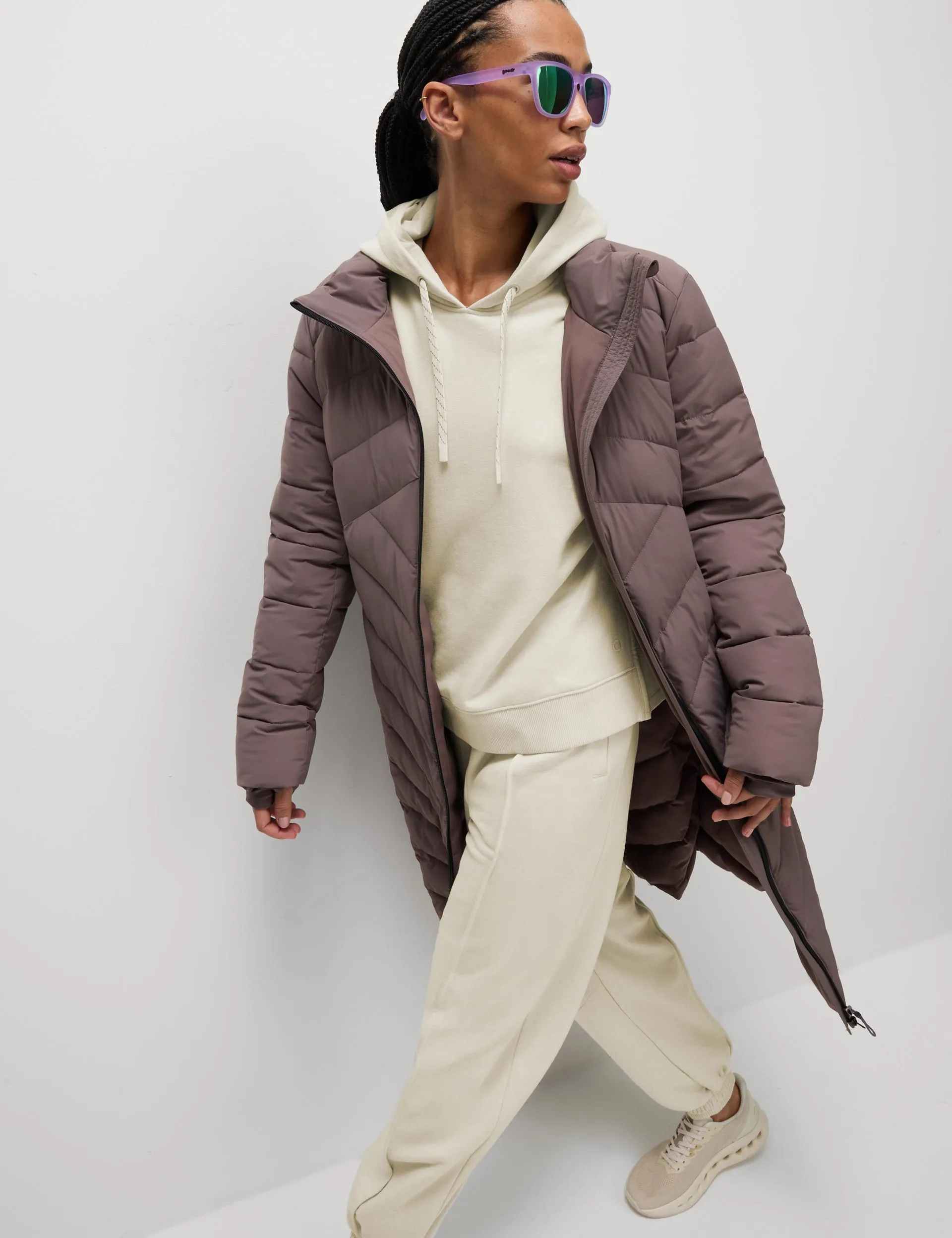 Cotton Rich Mesh Panel Relaxed Hoodie - Ivory