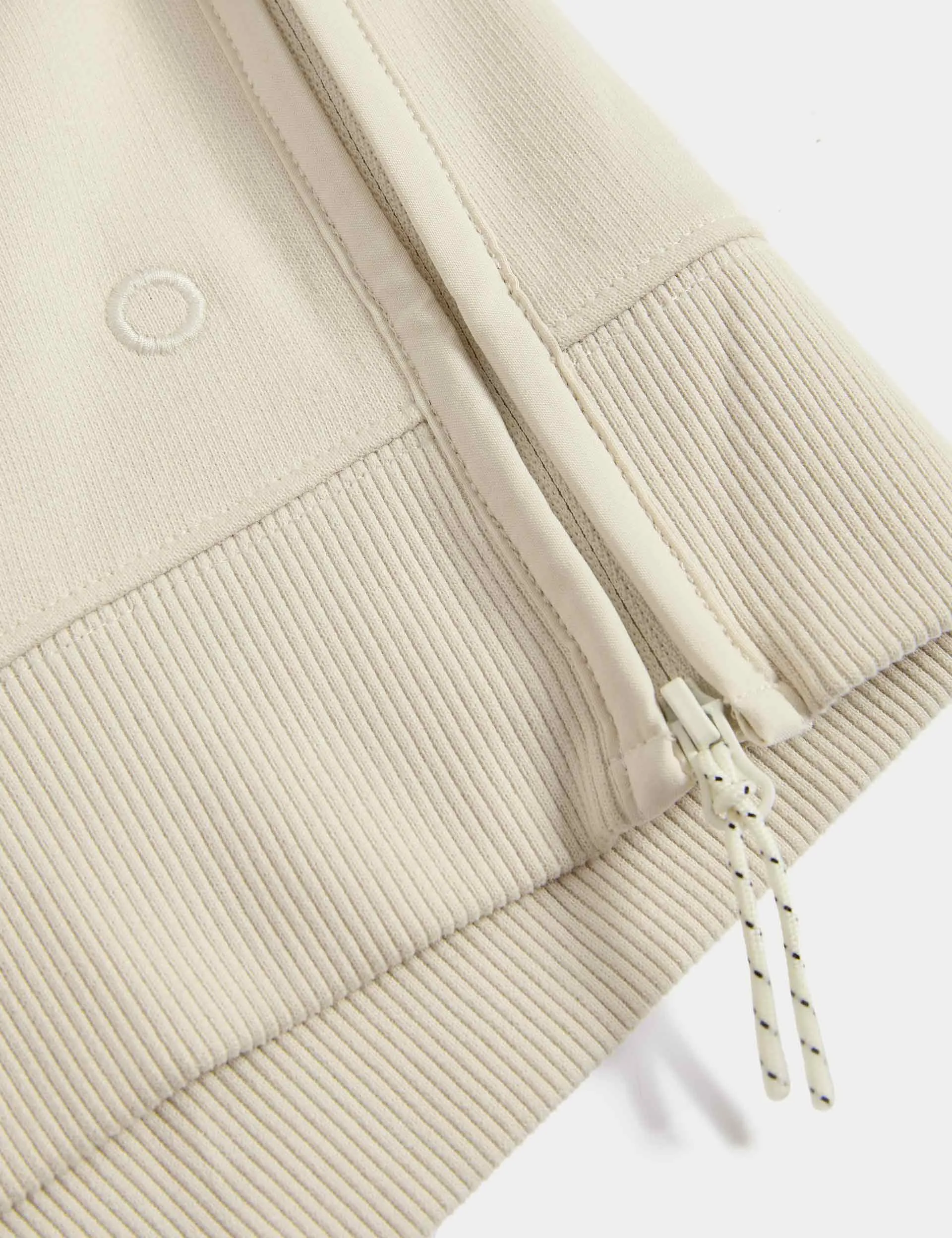 Cotton Rich Mesh Panel Relaxed Hoodie - Ivory