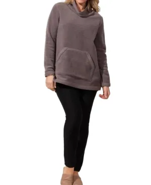Cowl Neck Fleece Pullover In Earth