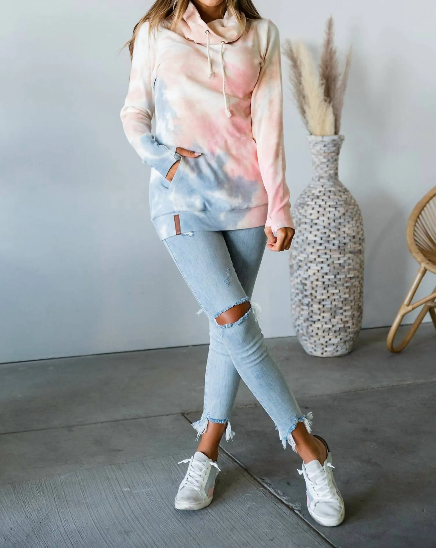 Cowlneck Sweatshirt In Cotton Candy Skies