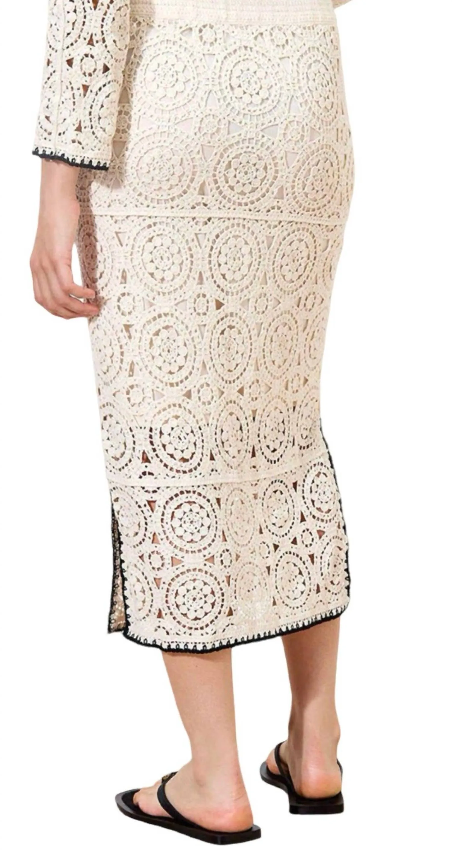 Crochet Midi Skirt In Stone