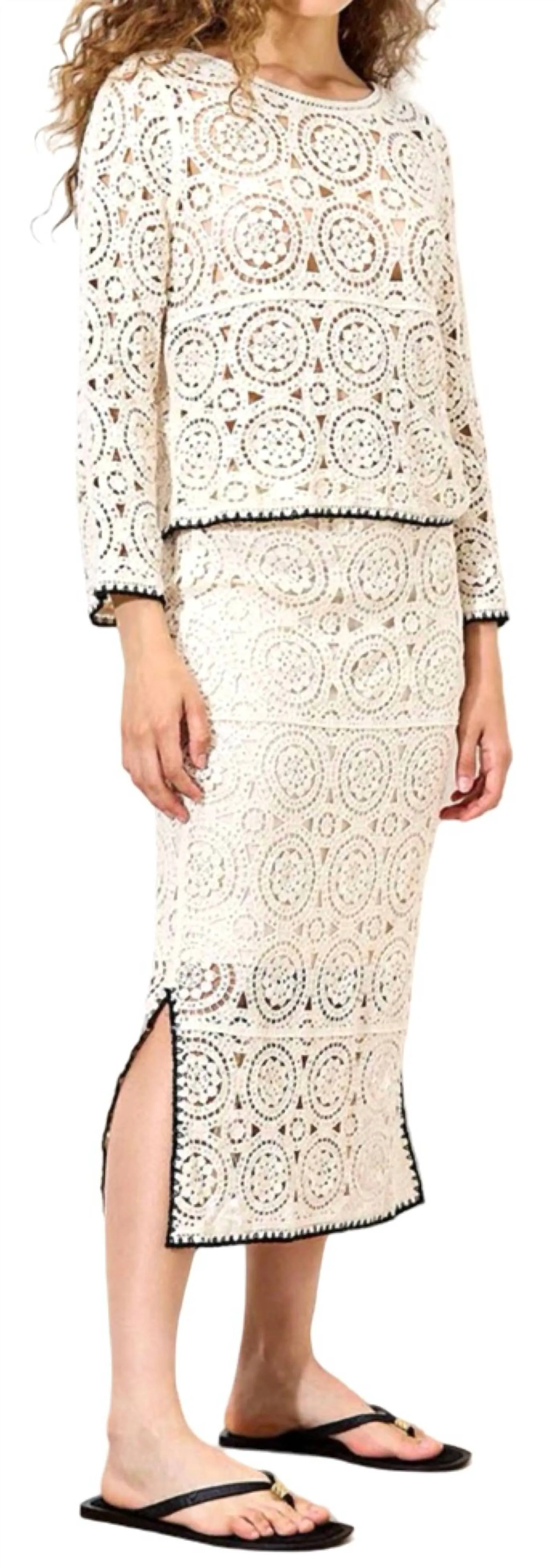 Crochet Midi Skirt In Stone