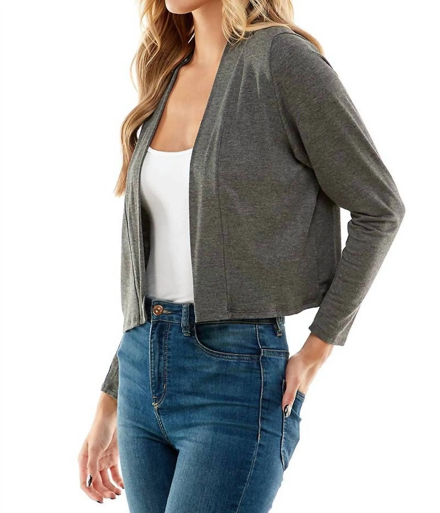 Cropped Cardigan In Charcoal