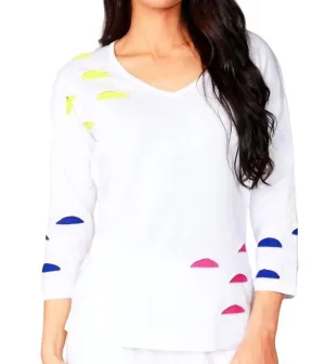 Cut Out V-Neck Top In White Multi