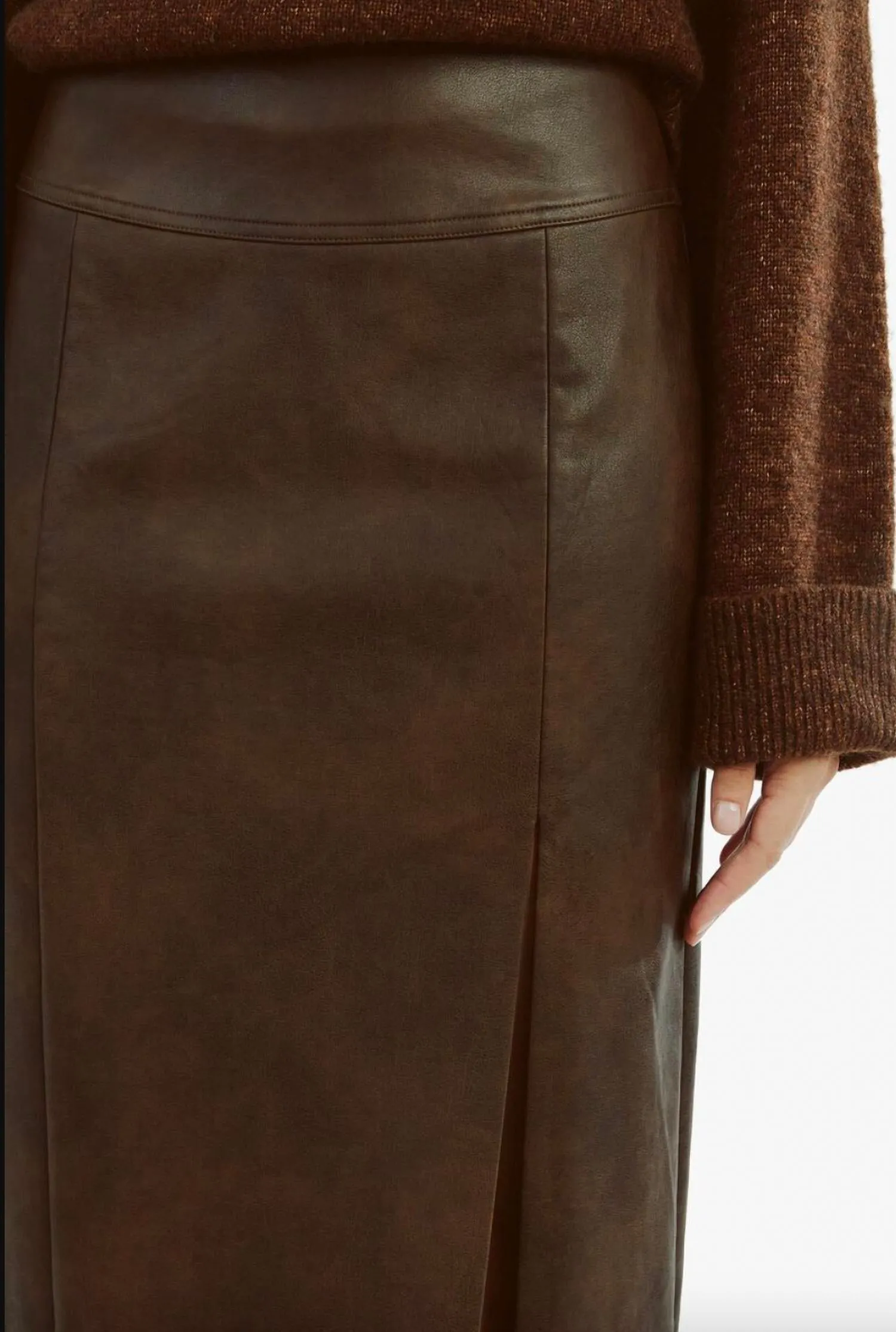 Dante Faux Leather Midi Skirt In Dark Chocolate