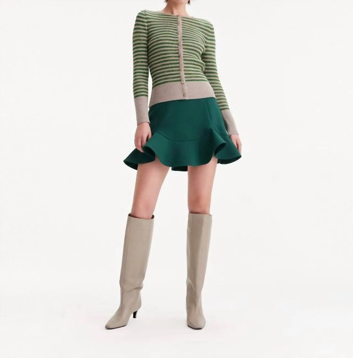 Daphne Scallop Flounce Skirt In Arctic Moss