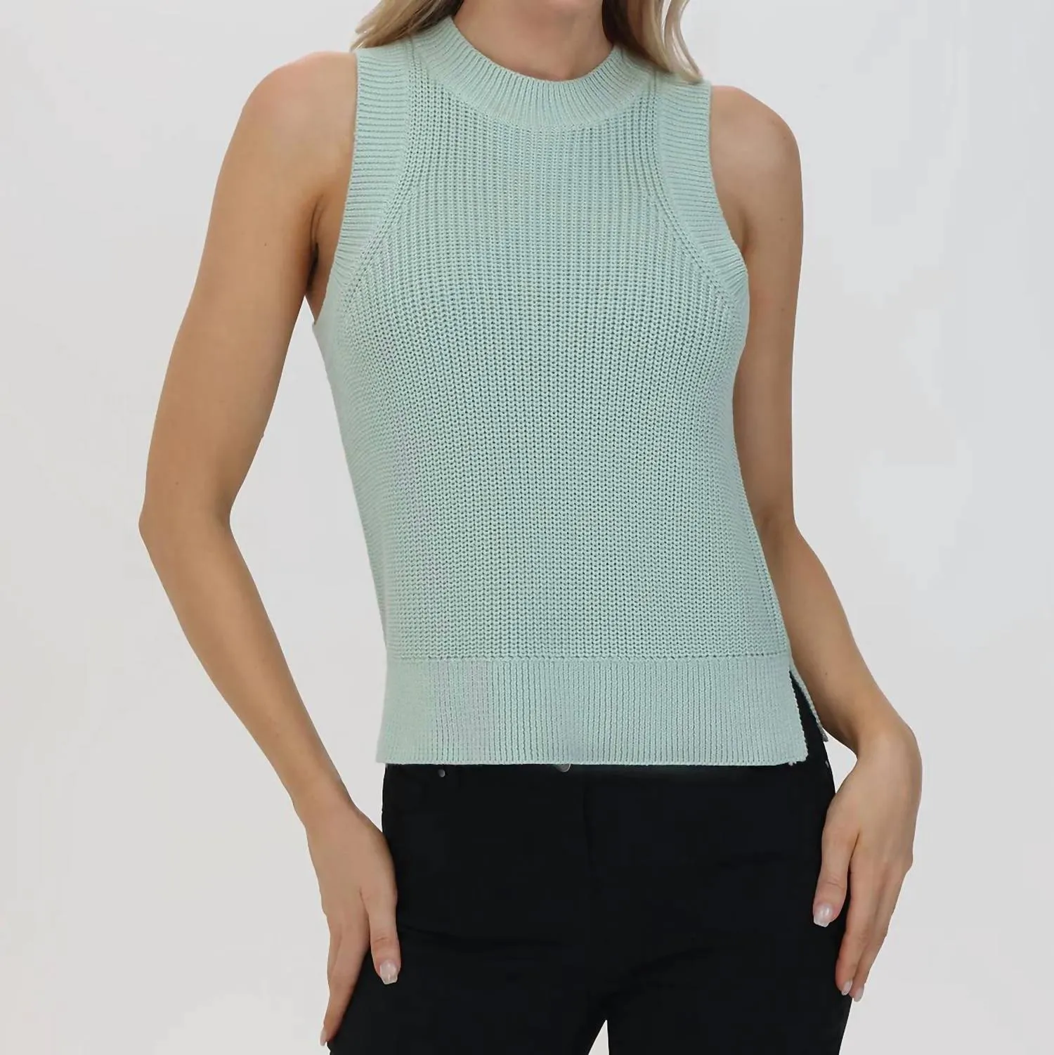 Demi High Crew Neck Tank Top In Silt Green