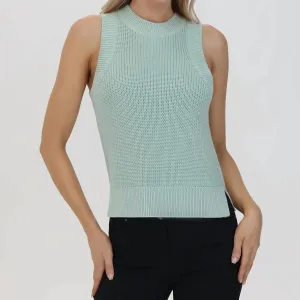 Demi High Crew Neck Tank Top In Silt Green