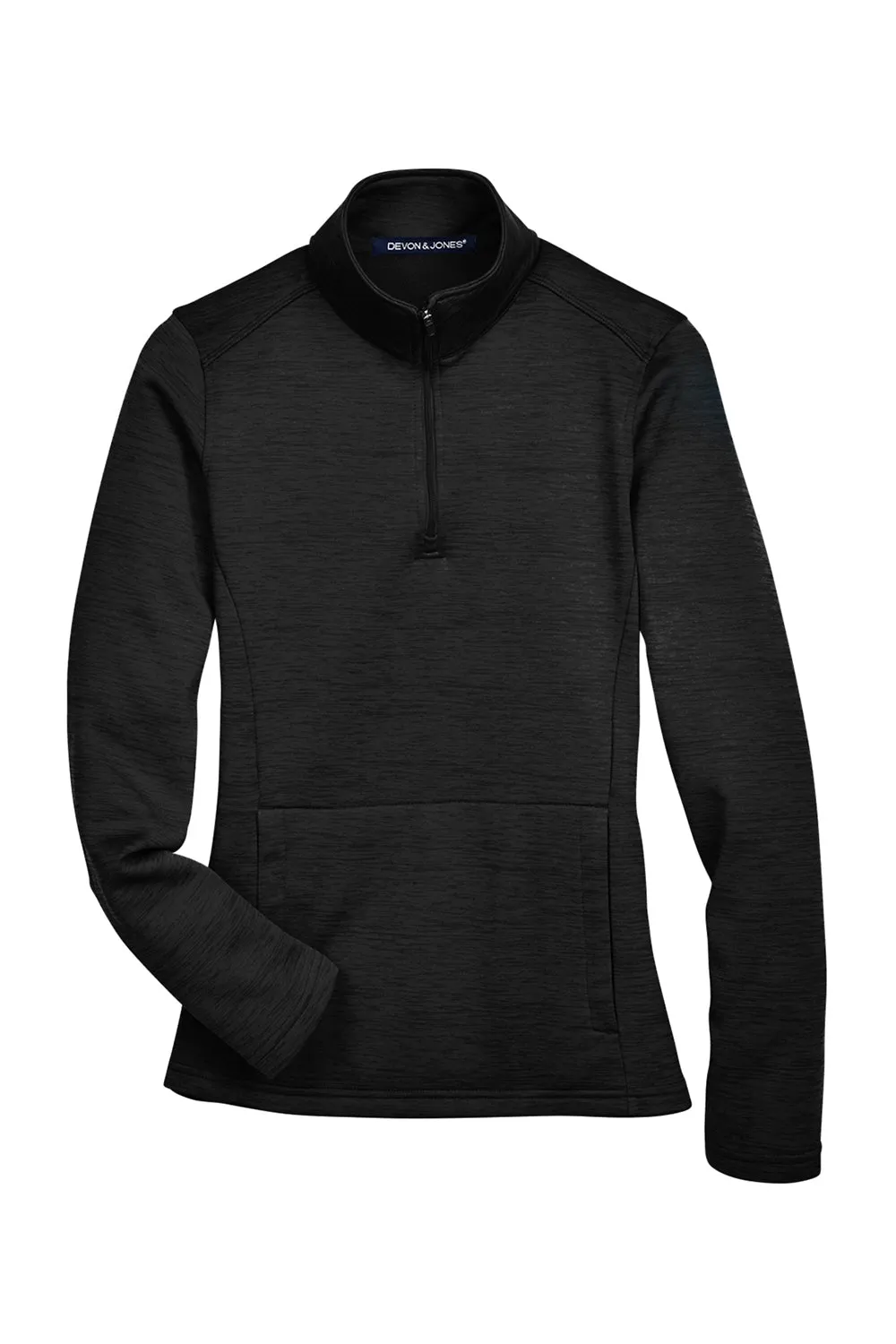Devon & Jones Womens Newbury Fleece 1/4 Zip Sweatshirt w/ Pouch Pocket - Heather Black