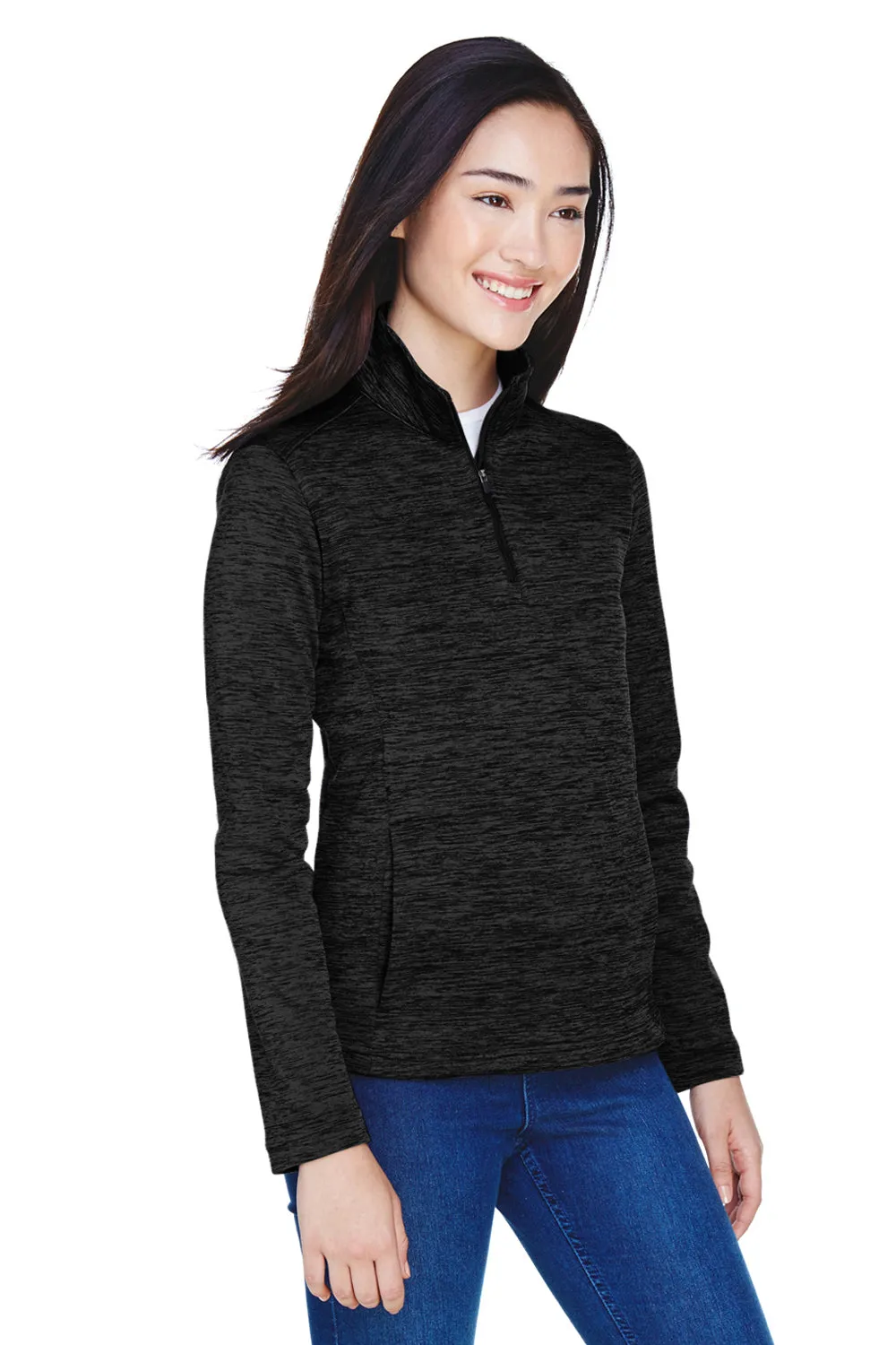 Devon & Jones Womens Newbury Fleece 1/4 Zip Sweatshirt w/ Pouch Pocket - Heather Black