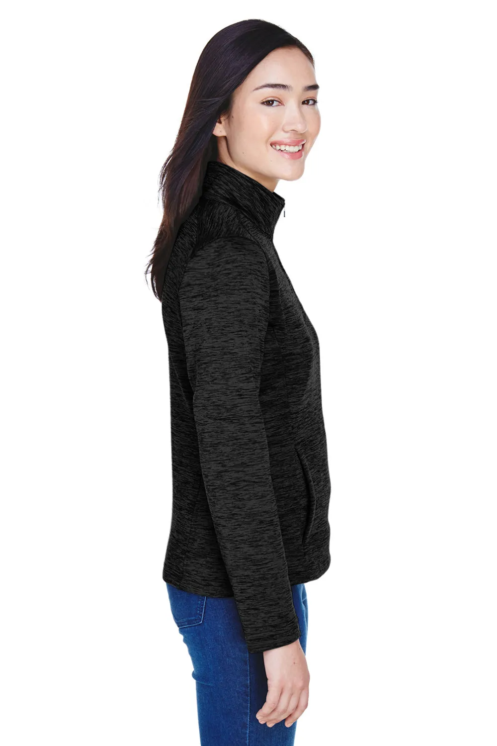 Devon & Jones Womens Newbury Fleece 1/4 Zip Sweatshirt w/ Pouch Pocket - Heather Black