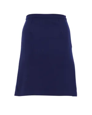 Diane Von Furstenberg Pleated-Back Knee-Length Skirt in Navy Blue Polyester