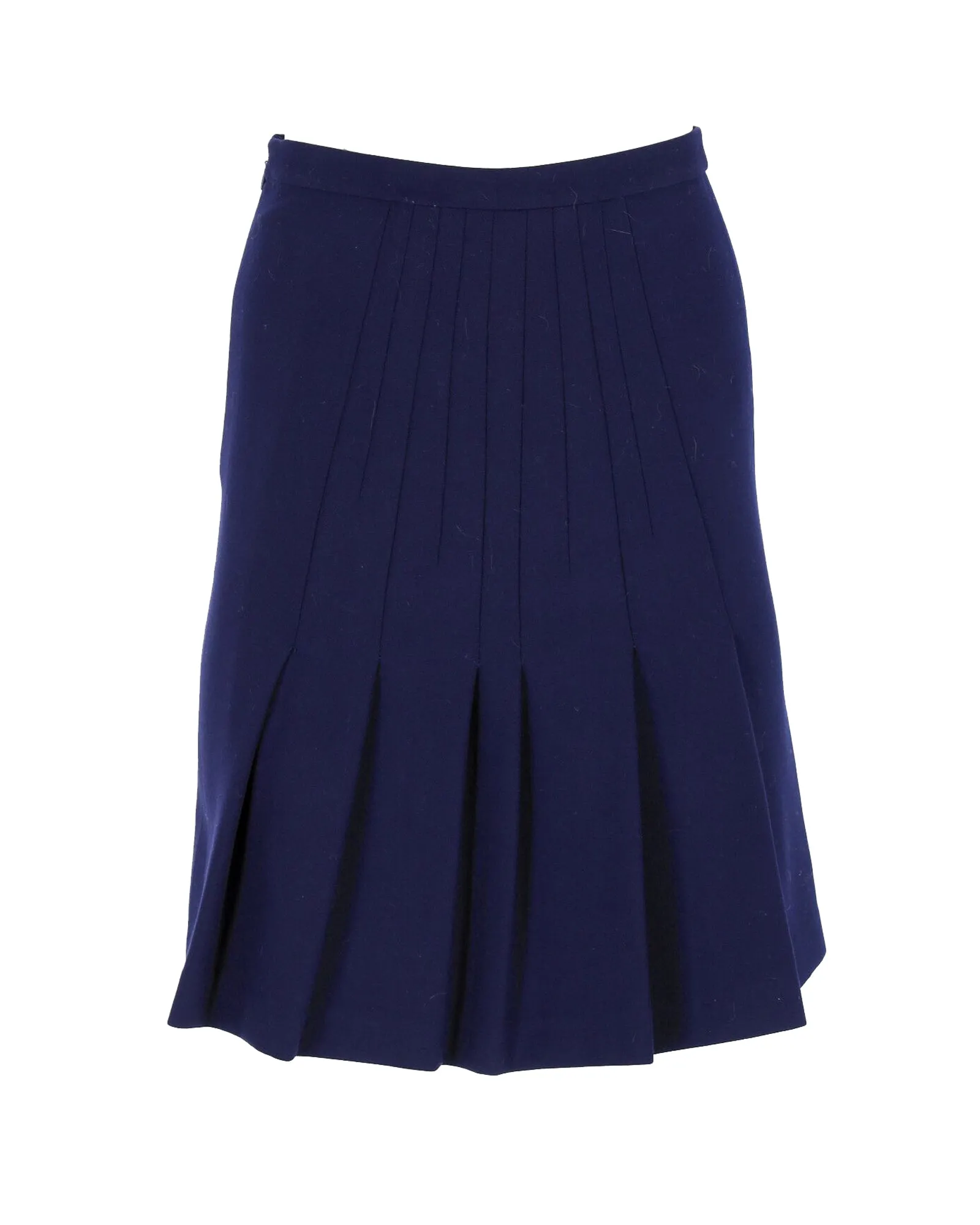 Diane Von Furstenberg Pleated-Back Knee-Length Skirt in Navy Blue Polyester