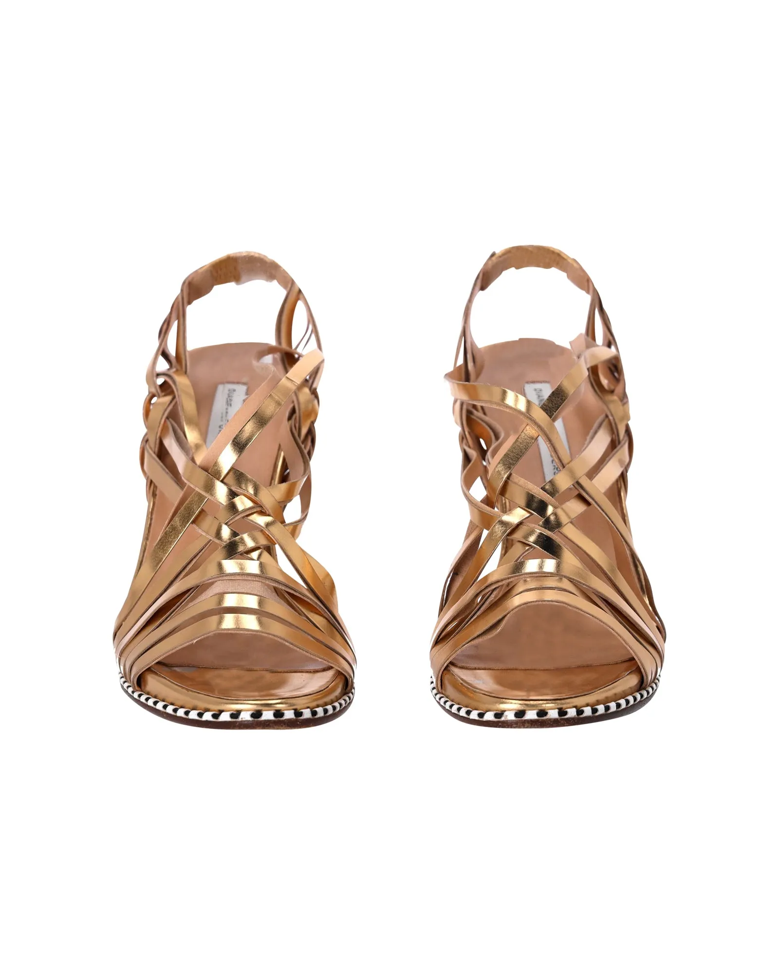 Diane von Furstenberg Strappy Open Toe Sandals in Gold Leather