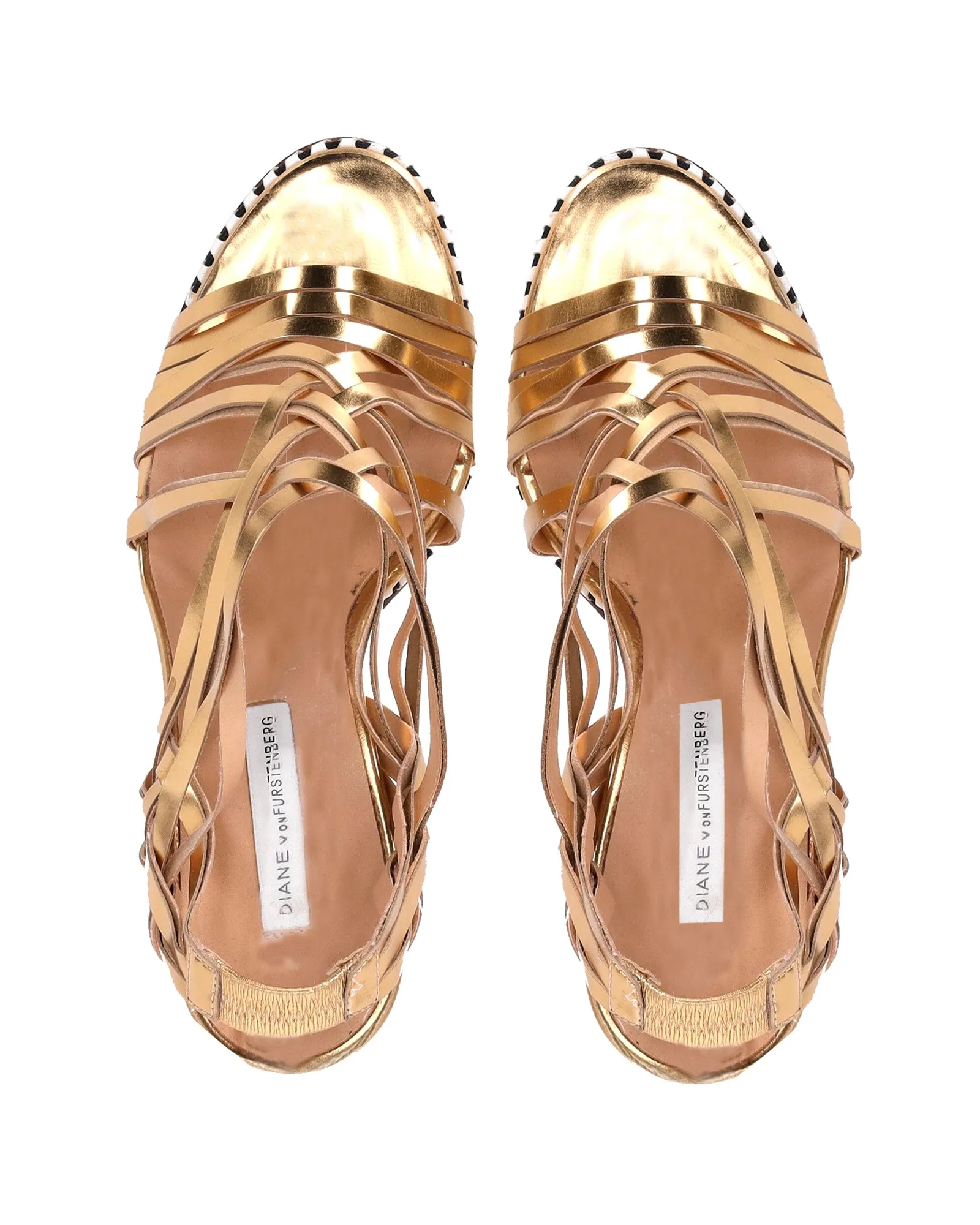 Diane von Furstenberg Strappy Open Toe Sandals in Gold Leather