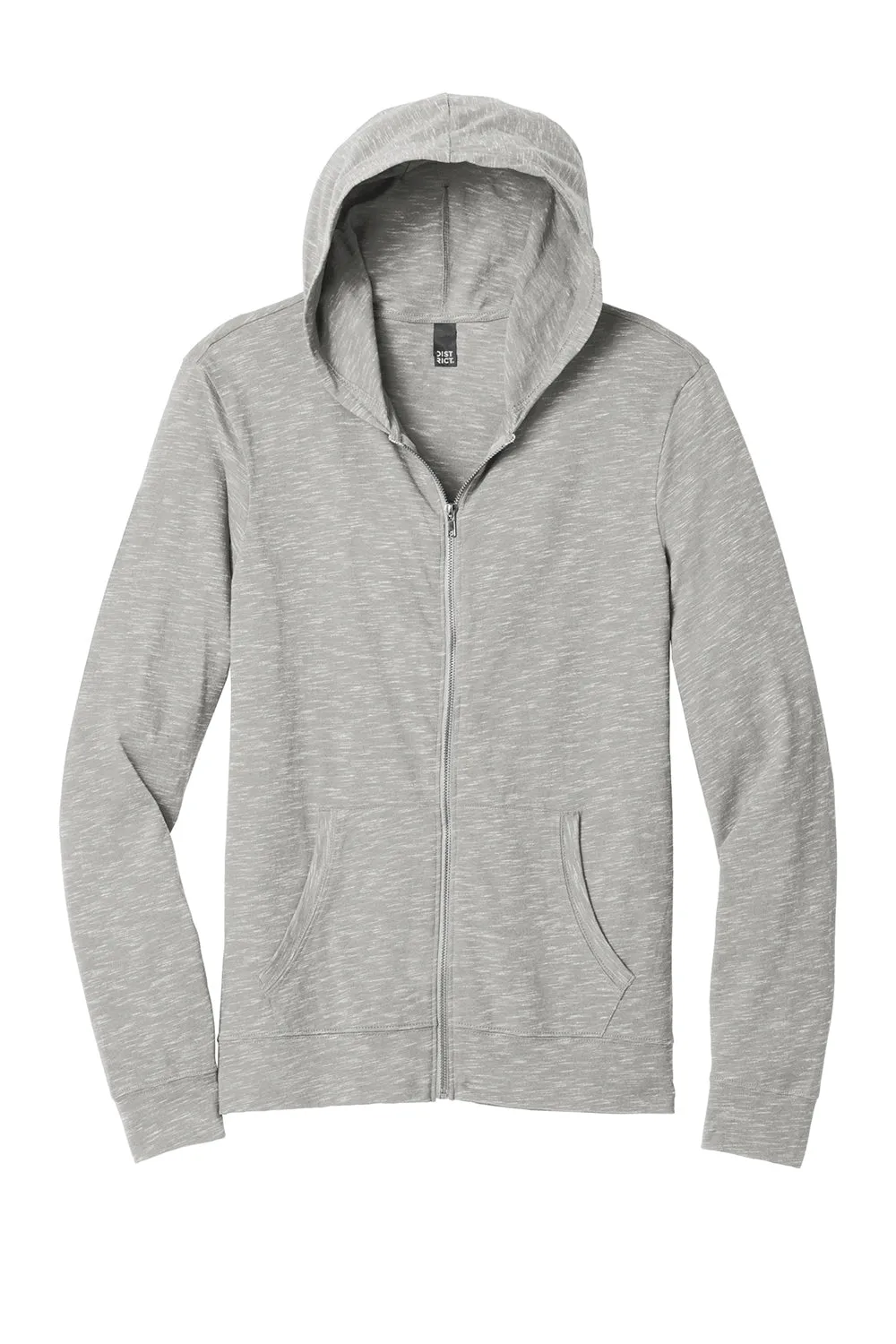 District Mens Medal Full Zip Hooded Sweatshirt Hoodie w/ Pockets - Light Grey