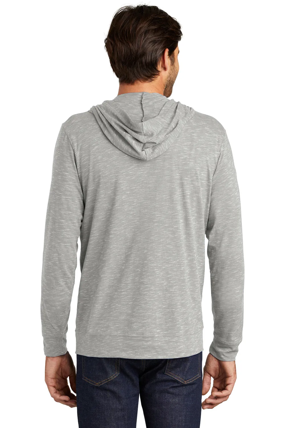 District Mens Medal Full Zip Hooded Sweatshirt Hoodie w/ Pockets - Light Grey