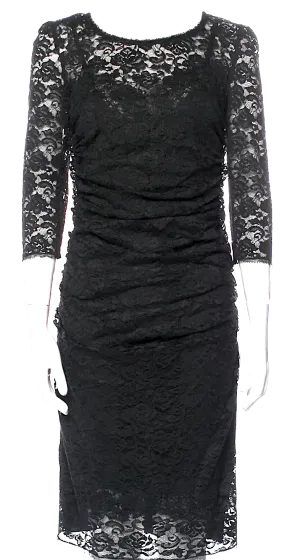 Dolce & Gabbana Italy. Black 3/4 Sleeve Lace Pattern Ruched Dress