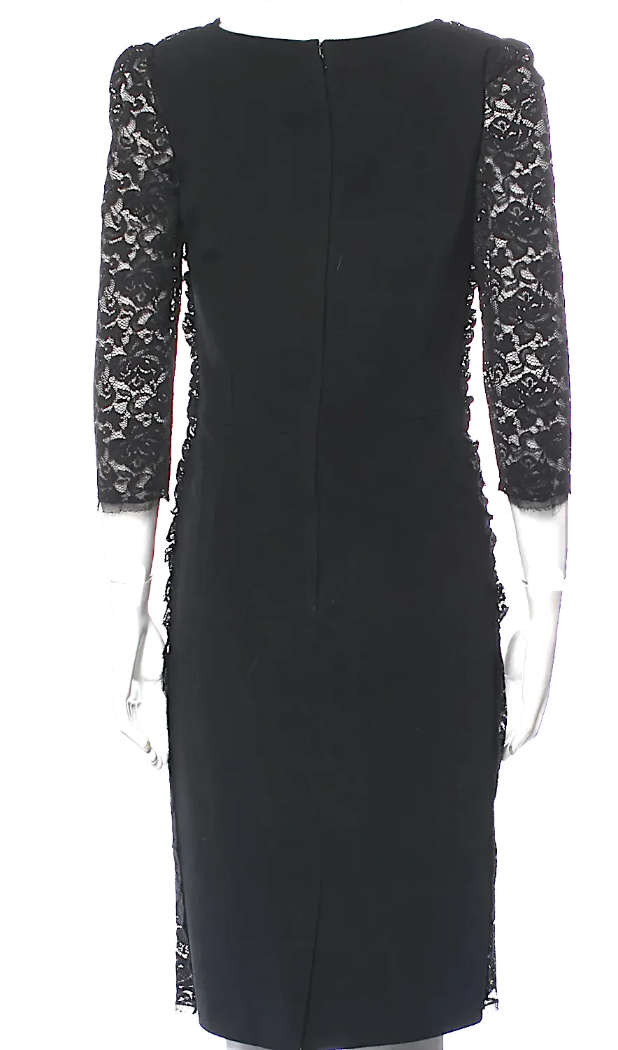 Dolce & Gabbana Italy. Black 3/4 Sleeve Lace Pattern Ruched Dress