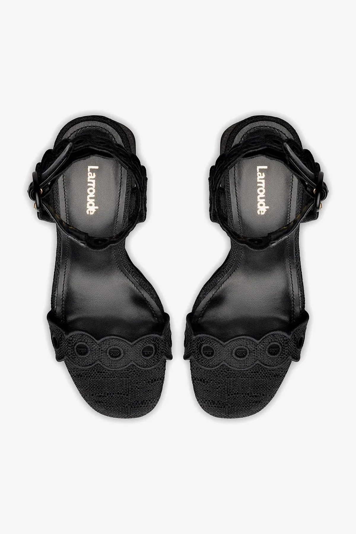 Dolly Broderie Sandal In Black Raffia