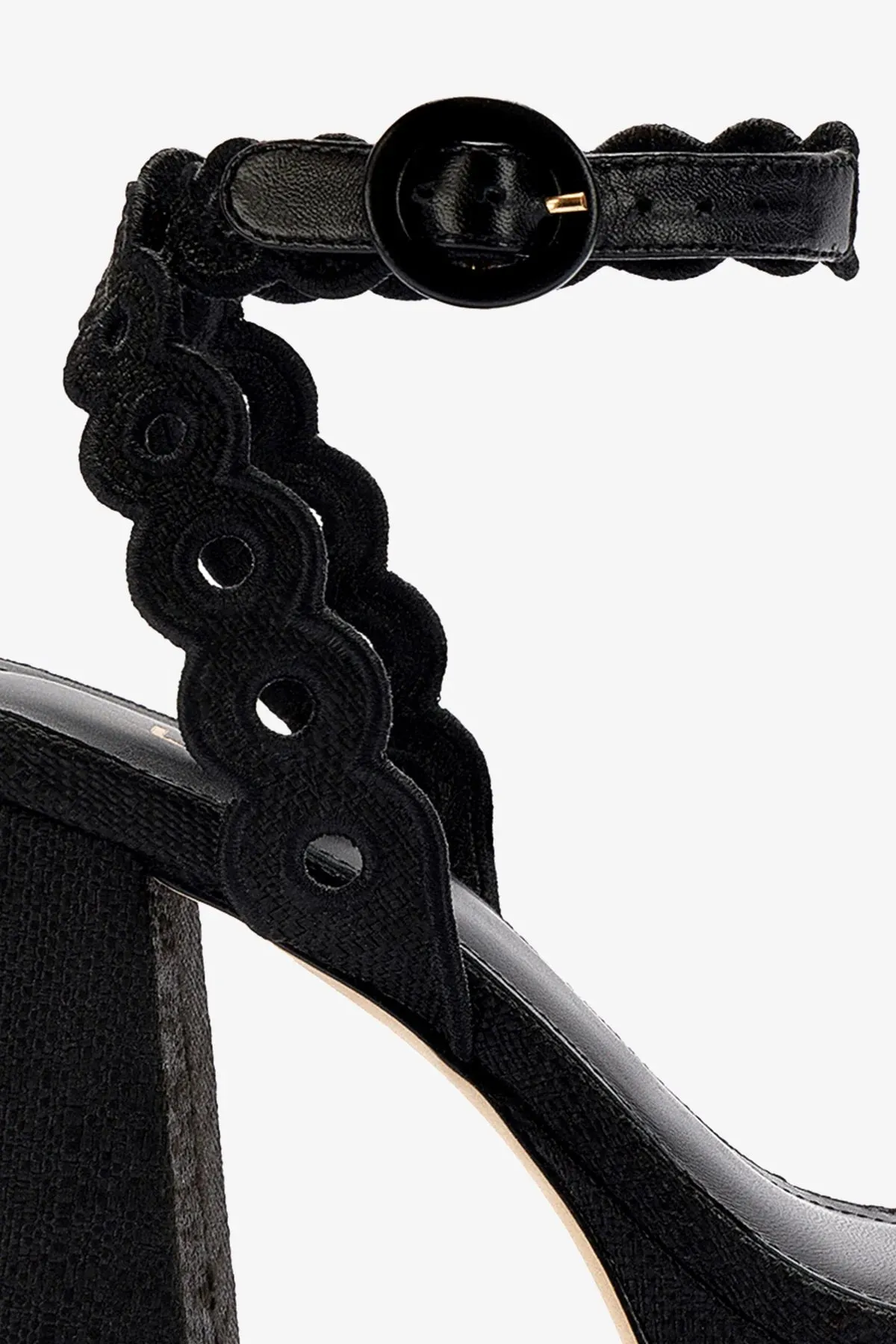 Dolly Broderie Sandal In Black Raffia