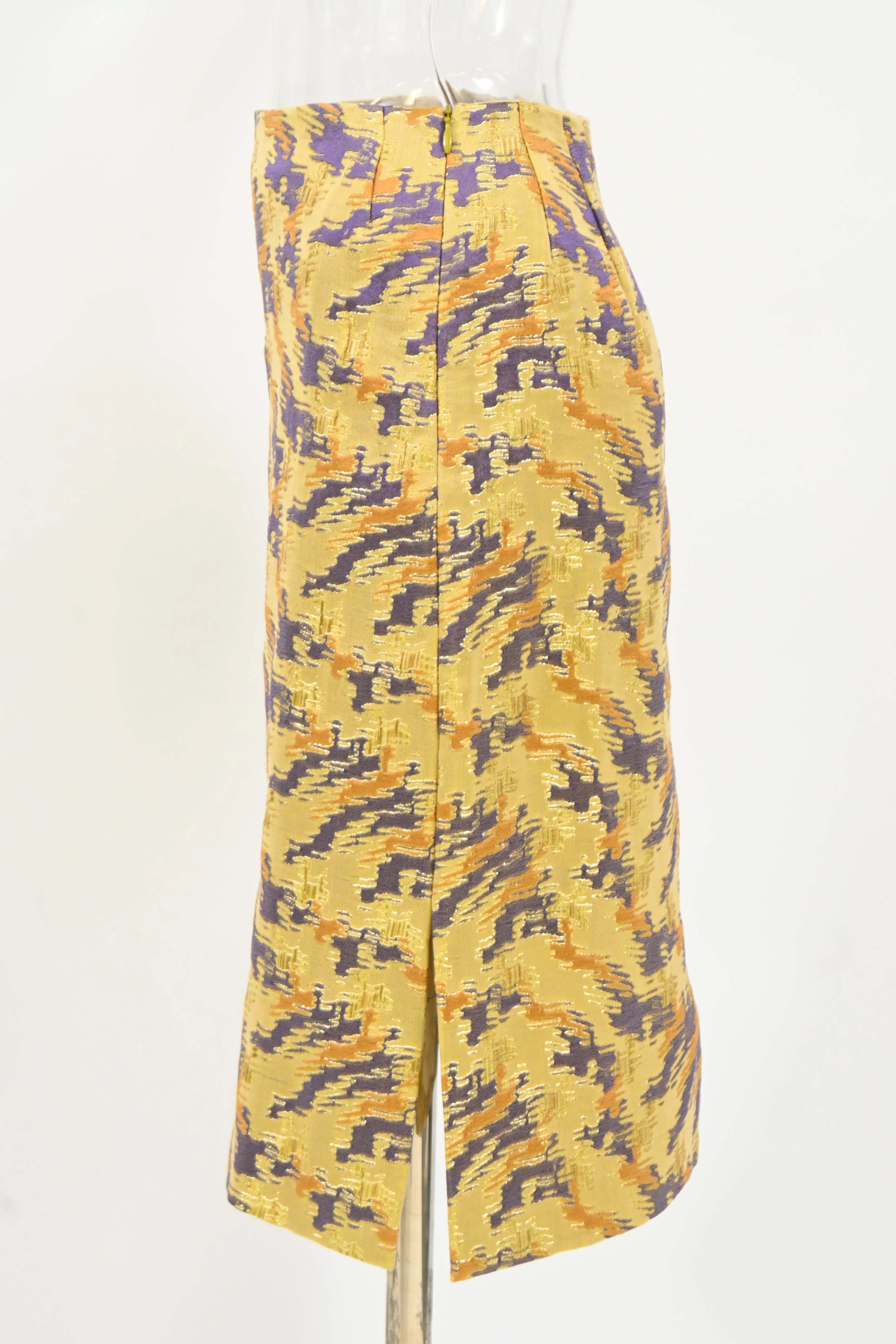 Dries Van Noten Printed Skirt in Yellow Viscose