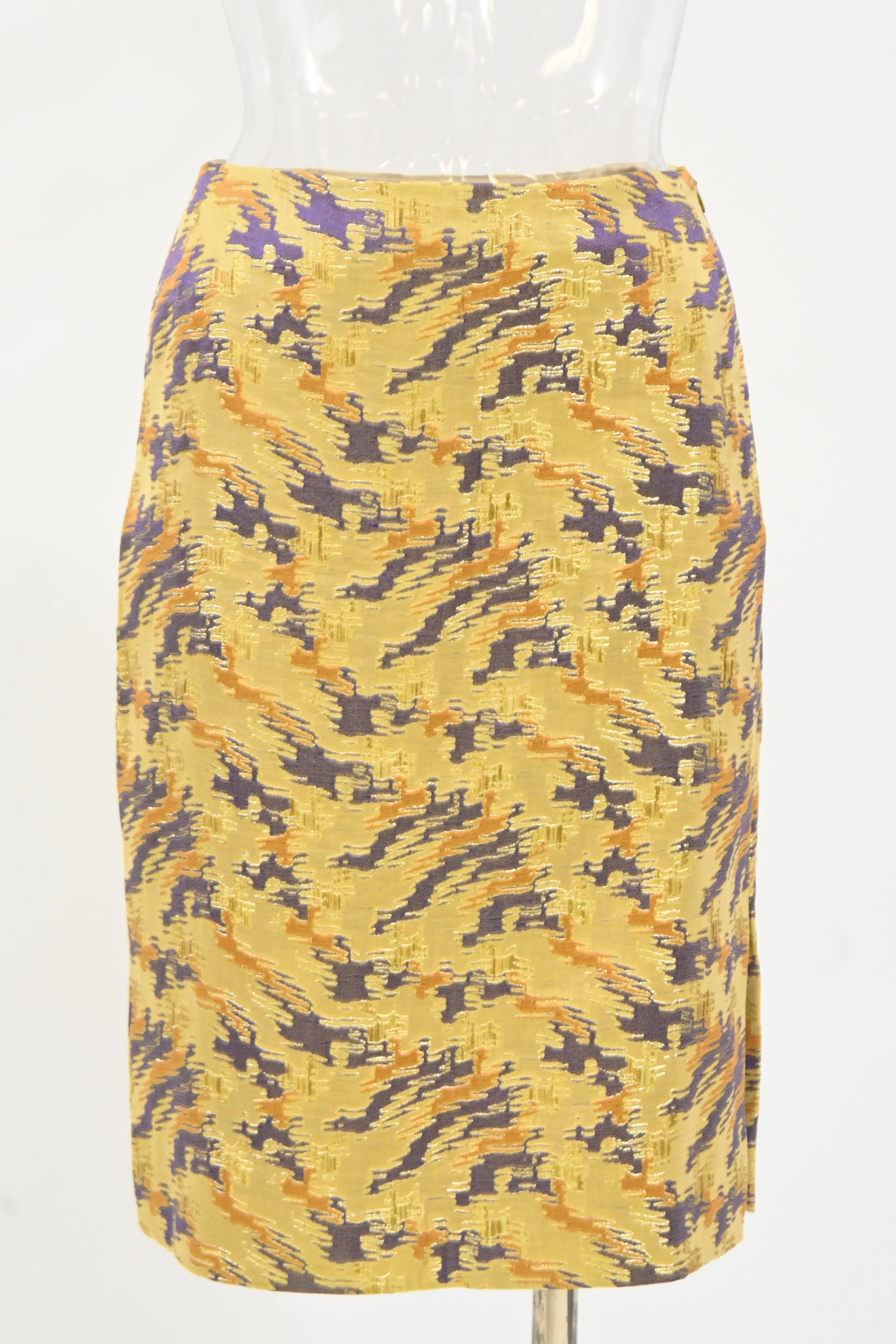 Dries Van Noten Printed Skirt in Yellow Viscose